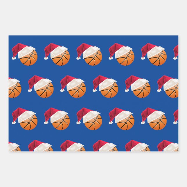 Christmas Basketball Sports Santa Holiday Wrapping Paper Sheet (Front)