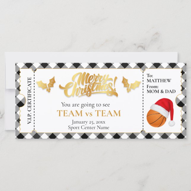 Christmas Basketball Ticket, Surprise Gift Voucher (Front)