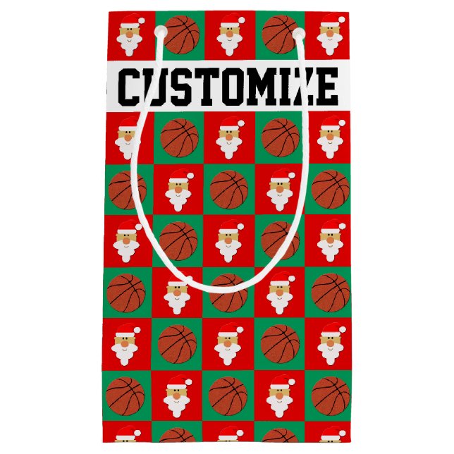Christmas Basketballs & Santa Custom Player Name Small Gift Bag (Front)