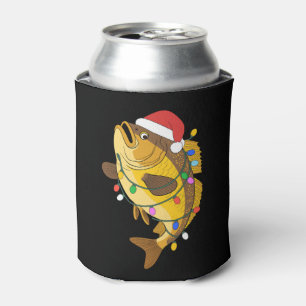 Christmas Bass Fish Santa Hat Lights Fishing Xmas Can Cooler