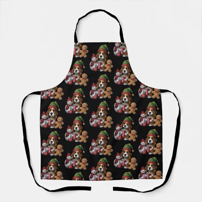 Christmas Basset Hound Dog Elf Merry Xmas Apron (Front)