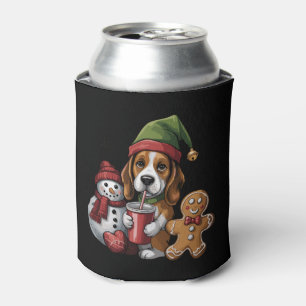 Christmas Basset Hound Dog Elf Merry Xmas Can Cooler