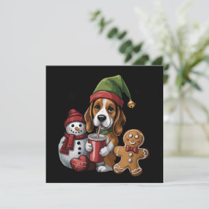Christmas Basset Hound Dog Elf Merry Xmas Holiday Card
