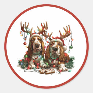 Christmas Basset Hound Dogs Classic Round Sticker