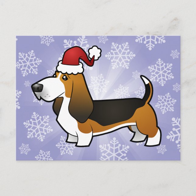 Christmas Basset Hound Holiday Postcard (Front)
