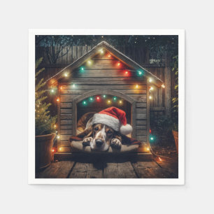 Christmas Basset Hound In Doghouse Napkin