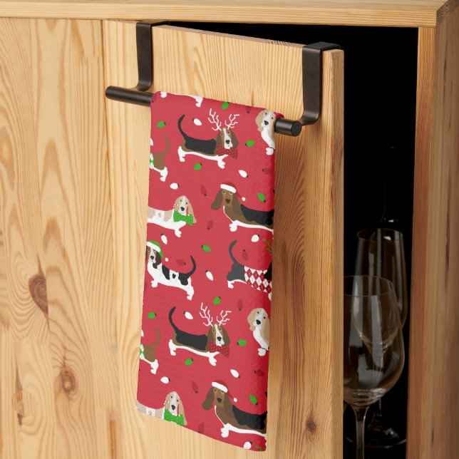 Christmas Basset Hound Kitchen Towel (Thirds Fold)