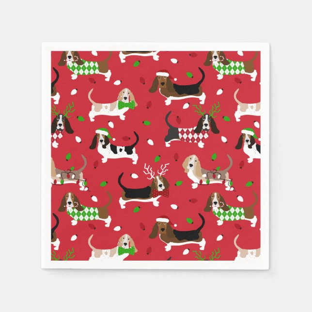 Christmas Basset Hound Napkin (Front)