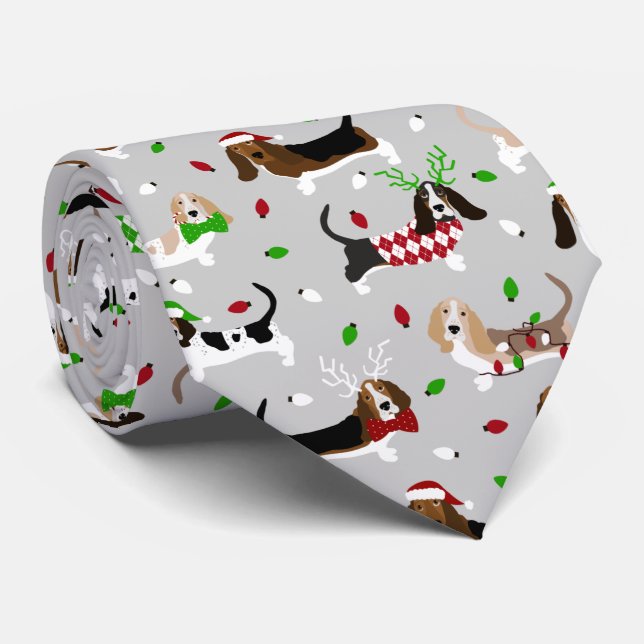 Christmas Basset Hound Neck Tie (Rolled)