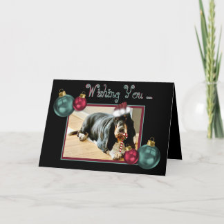 Christmas Basset Hound on Cute Card w/Candy Cane
