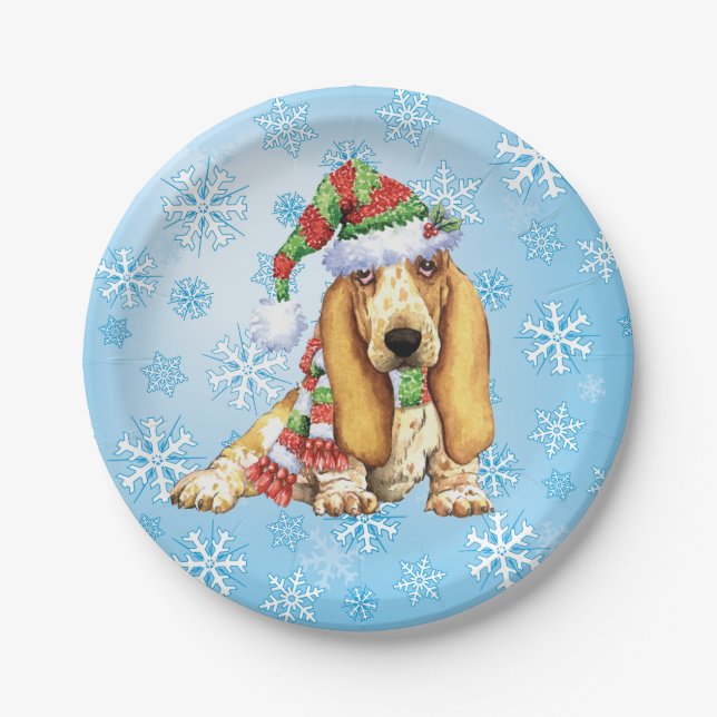 Christmas Basset Hound Paper Plate (Front)