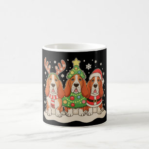 Christmas Basset Hound Santa Hat Reindeer Dog Xmas Coffee Mug
