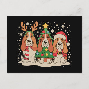 Christmas Basset Hound Santa Reindeer Dog Xmas Holiday Postcard