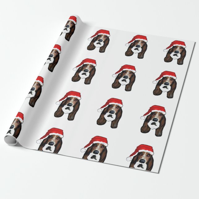 CHRISTMAS BASSET HOUND WRAPPING PAPER (Unrolled)