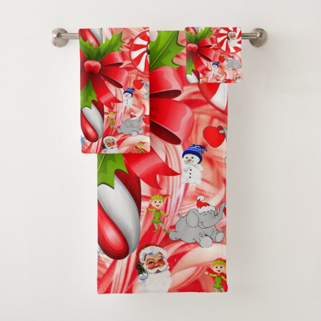Christmas Bath Towel Sets, Candy Cane (Insitu)