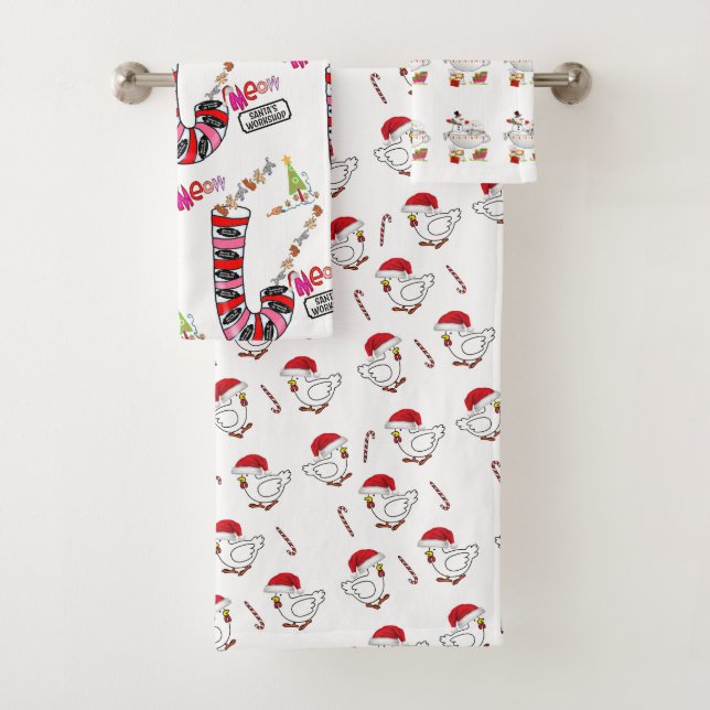 Christmas Bath Towel Sets, Cats, Chicks, Snowman (Insitu)