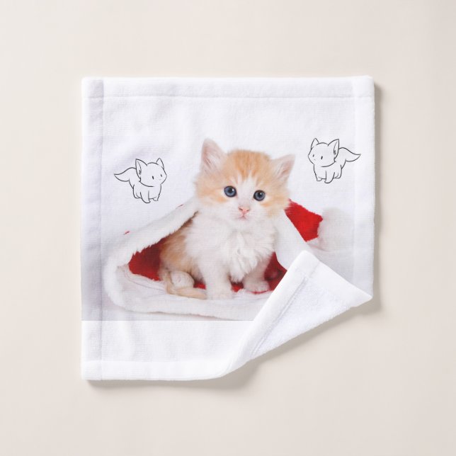 Christmas Bath Towel Sets, Christmas Kitten (Wash Cloth)