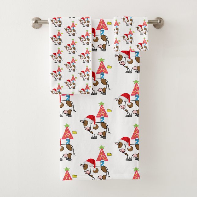 Christmas Bath Towel Sets, Cows (Insitu)