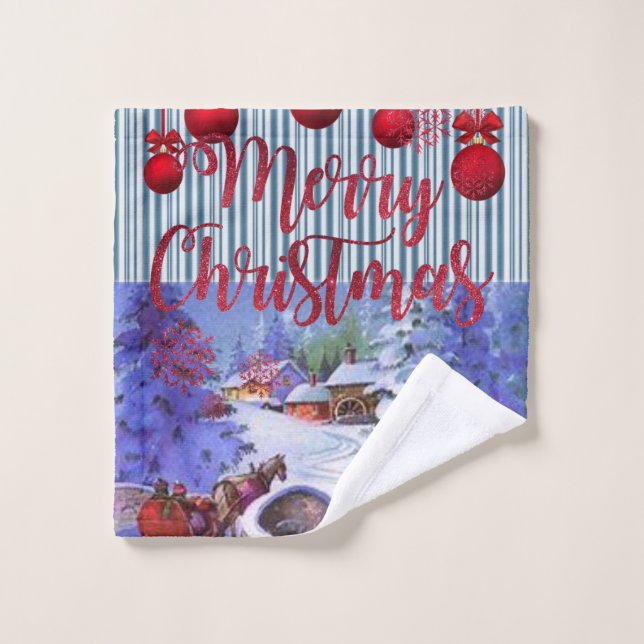 Christmas Bath Towel Sets, Merry Christmas (Wash Cloth)