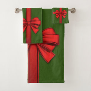 Christmas Bath Towel Sets, Red Bow