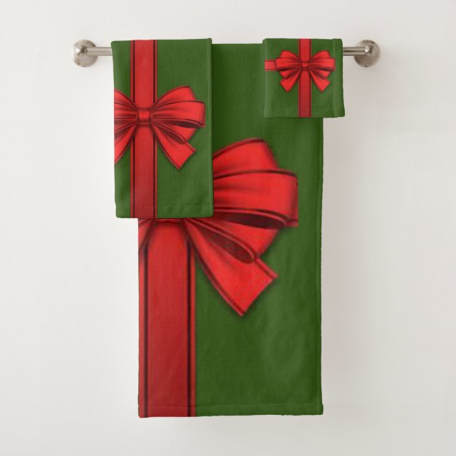 Christmas Bath Towel Sets, Red Bow (Insitu)