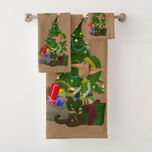 Christmas Bath Towel Sets, Santa Elf