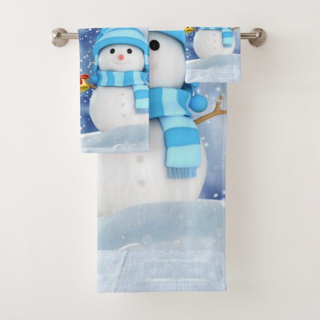 Christmas Bath Towel Sets, Snowman (Insitu)