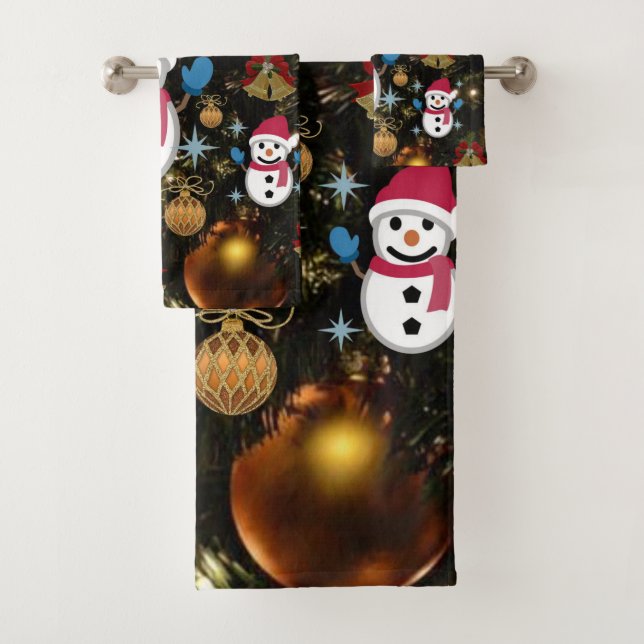 Christmas Bath Towel Sets, Snowman (Insitu)