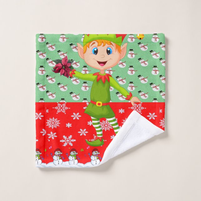 Christmas Bath Towel Sets, Snowman Elf (Wash Cloth)
