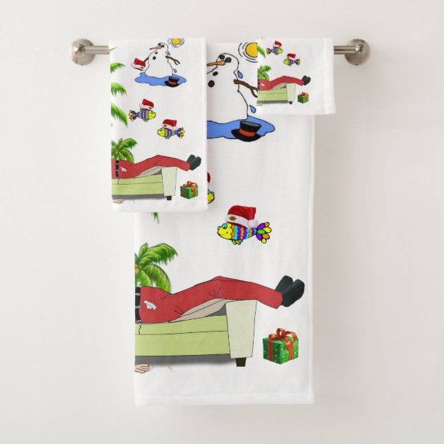 Christmas Bath Towel Sets, Summer Beach Bum Santa (Insitu)