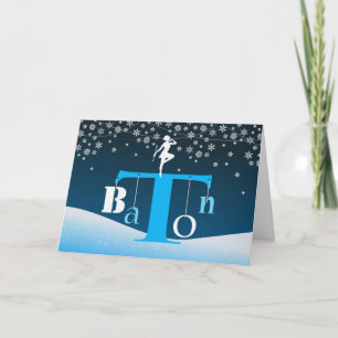 Christmas, Baton Twirling, Baton Letter Tree Art Holiday Card