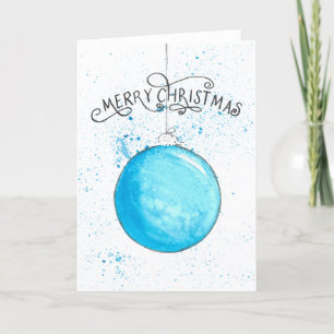 Christmas Bauble - Blue Splash Watercolor Holiday Card
