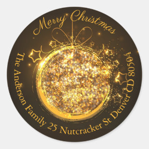 Christmas bauble gold glitter address  classic round sticker