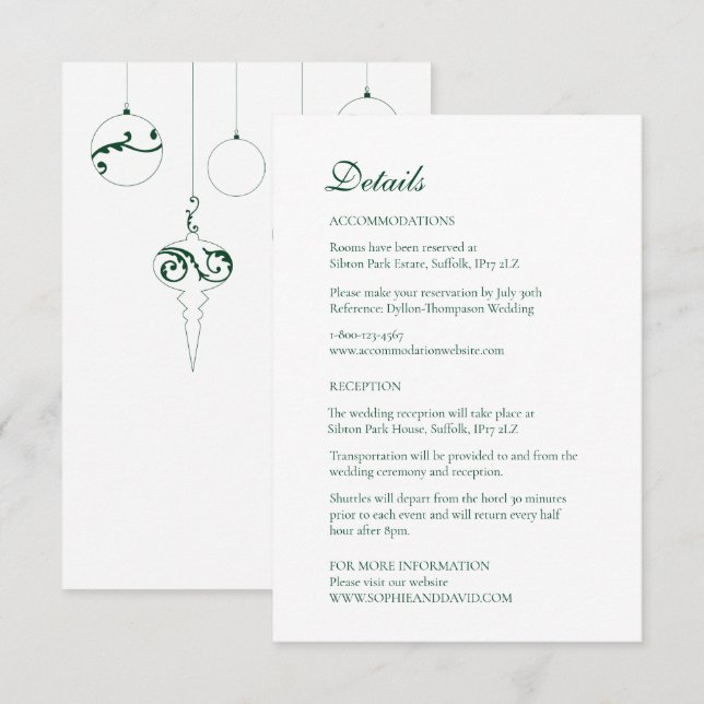 Christmas Bauble Ornaments Winter Green Enclosure Card (Front/Back)