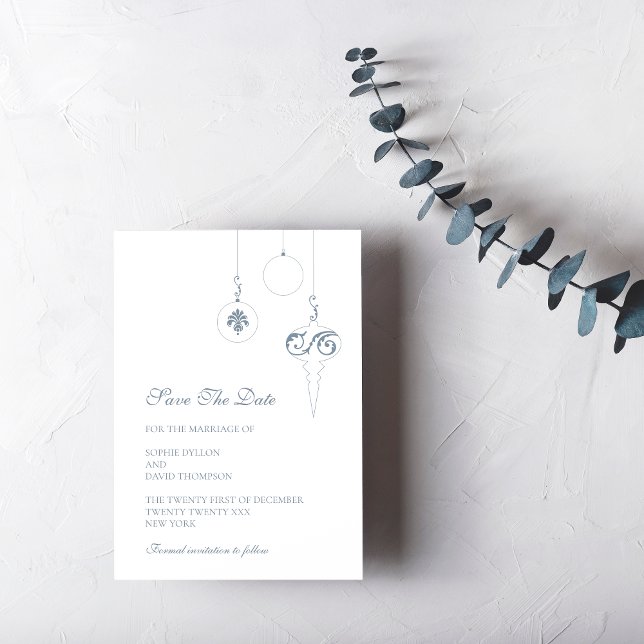 Christmas Bauble Ornaments Winter Ice Blue Wedding Save The Date (Winter Wedding Christmas Bauble Save The Date - Ice Blue)