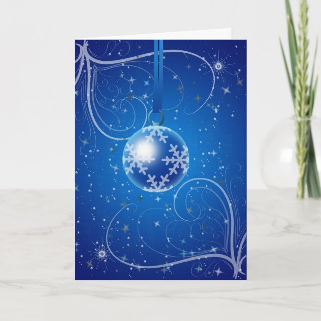 Christmas Bauble with stars and snow Holiday Card (Front)