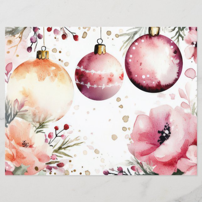 Christmas Baubles and Flowers Scrapbook Paper (Front)
