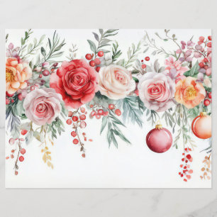 Christmas Baubles and Flowers Scrapbook Paper