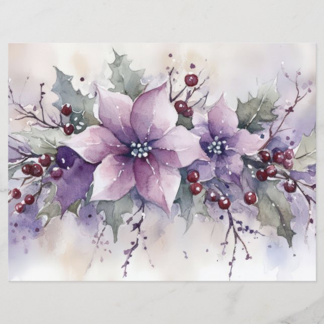 Christmas Baubles and Flowers Scrapbook Paper (Front)