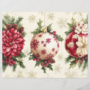 Christmas Baubles and Flowers Scrapbook Paper