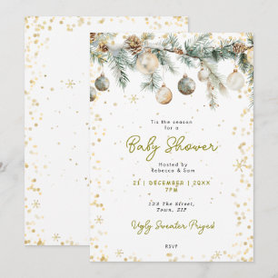 Christmas baubles baby shower invitation