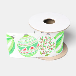 Christmas baubles hand painted watercolor ribbon satin ribbon
