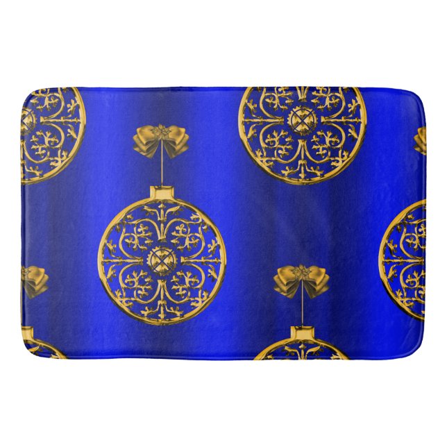Christmas Baubles on Blue Bath Mat (Front)