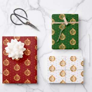 Christmas Baubles on Red, Green and White Wrapping Paper Sheet