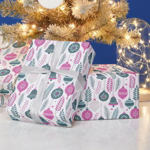 Christmas Baubles Pattern in Pink and Green Wrapping Paper