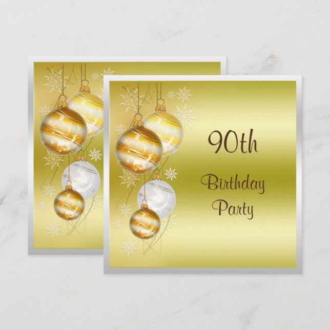 Christmas Baubles & Stars 90th Birthday Invitation (Front/Back)