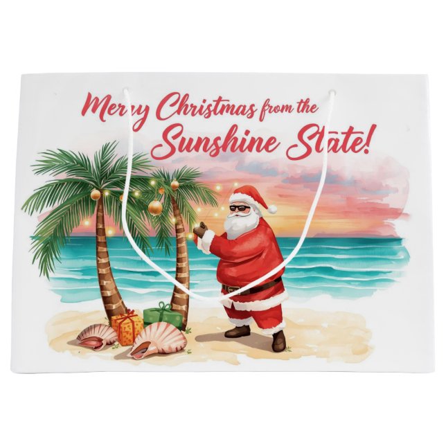 Christmas BBQ Santa at the Beach Florida  Large Gift Bag (Front)