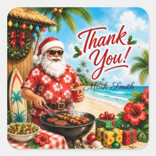 Christmas BBQ Santa Claus Tropical Beach  Square Sticker