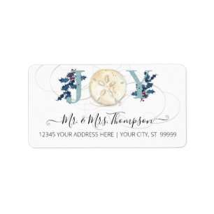 Christmas Beach Coastal Sand Dollar Blue Script La Label