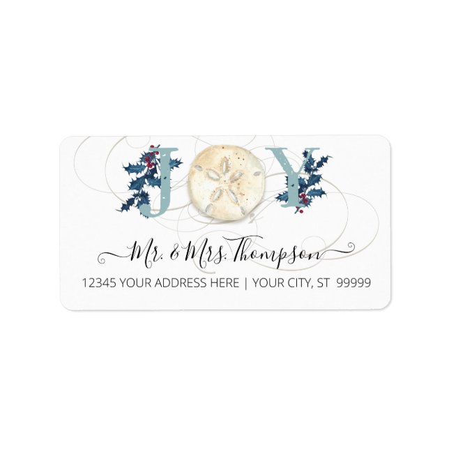 Christmas Beach Coastal Sand Dollar Blue Script La Label (Front)